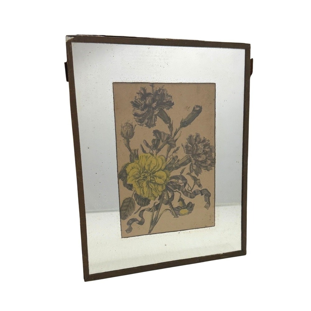 Vintage Botanical Floral Mirror Wall Art Yellow Carnations Rustic READ